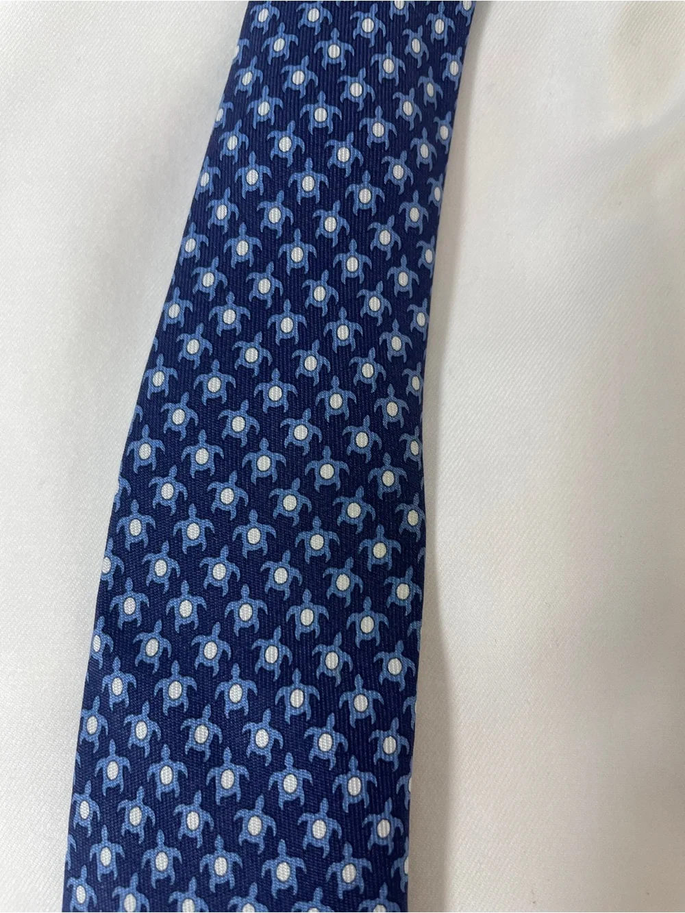 Hermes 100% Silk Navy Blue Tie Turtle “Tortue Pois” Pattern 625811 IA